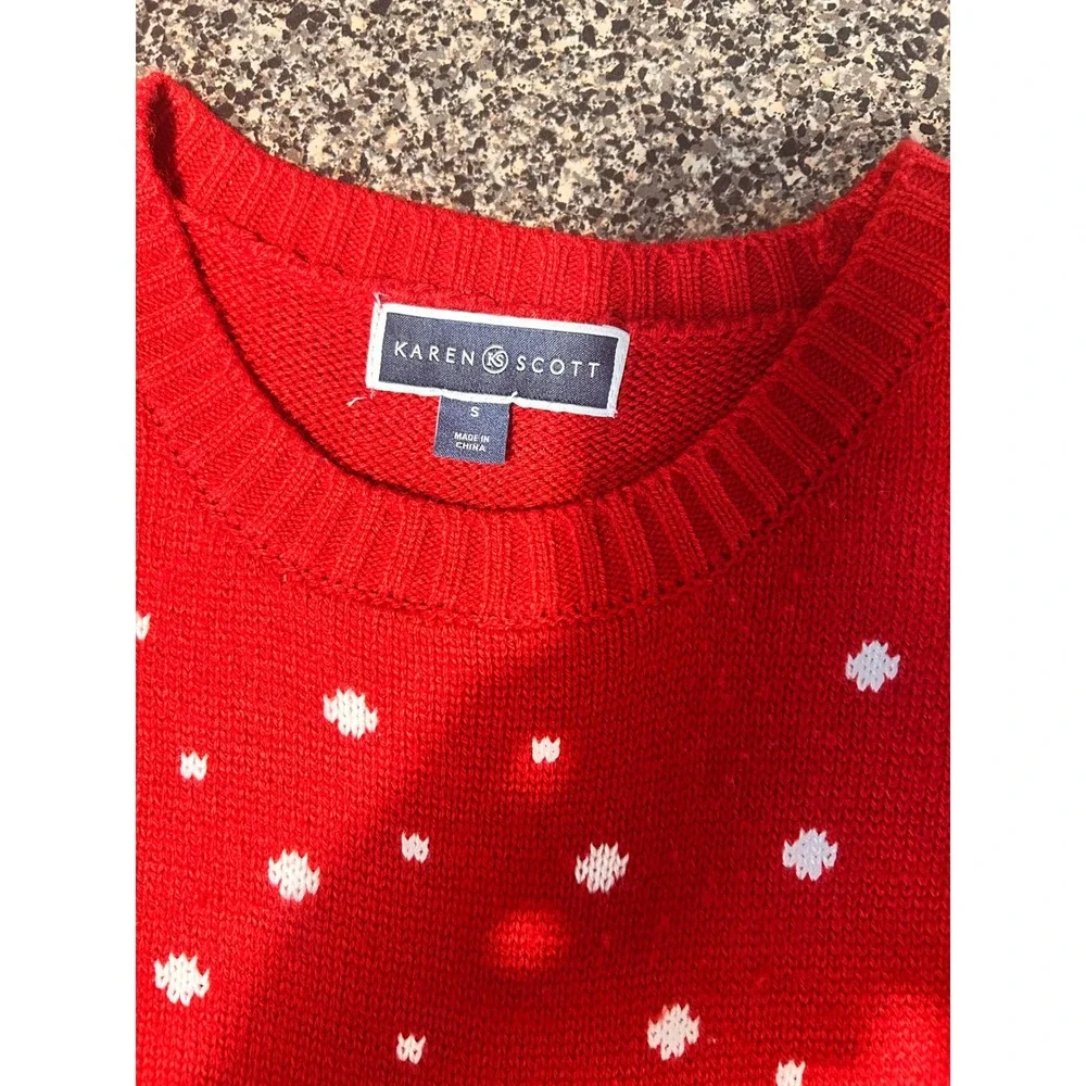 Karen Scott Womens Red Christmas Sweater Santa Reindeer‎ Snowman Sequins Small